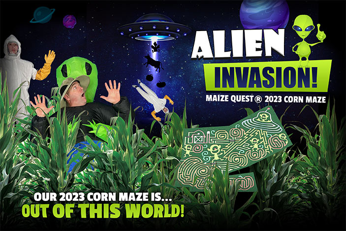 2023 Corn Maze Theme: Alien Invasion at Maple Lawn Farms (New Park, PA)